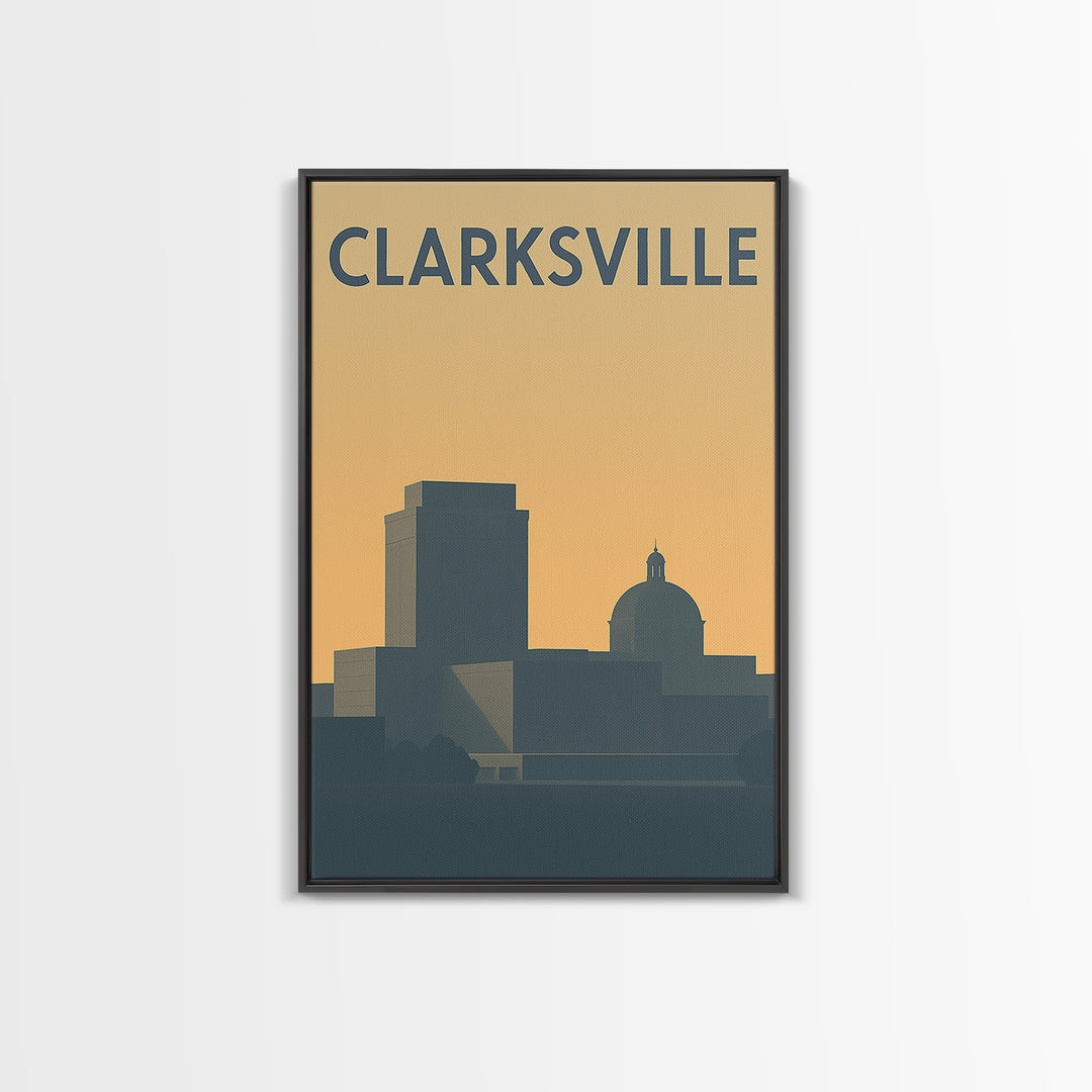 Clarksville Travel Poster, Framed Canvas Print, Mid Century Travel Art, Clarksville Art Print, Vintage City Art, Vintage City Poster