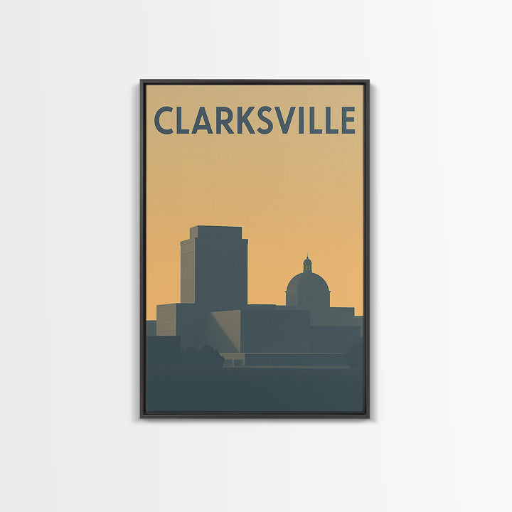 Clarksville Travel Poster, Framed Canvas Print, Mid Century Travel Art, Clarksville Art Print, Vintage City Art, Vintage City Poster