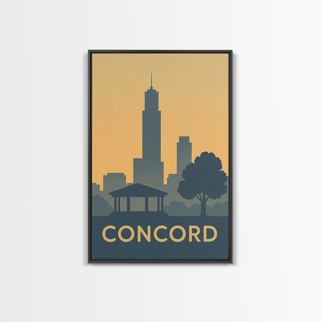 Concord Travel Poster, Framed Canvas Print, Minimalist Retro Wall Art, Concord Wall Art, Eclectic Wall Decor, Retro Travel Print