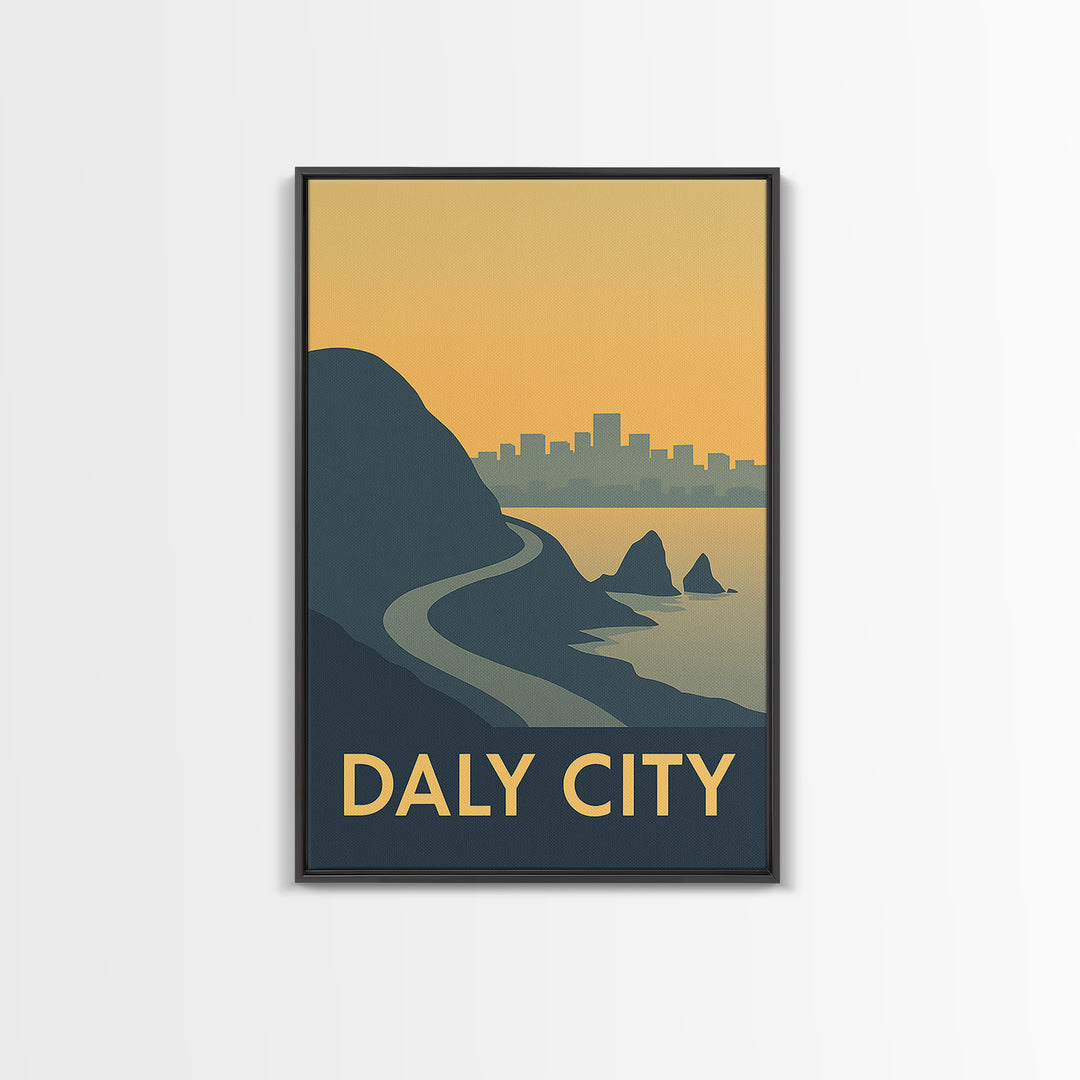 Daly City Travel Poster, Framed Canvas Print, Mid Century Travel Art, Daly City City Art, Travel Poster Set, City Travel Prints