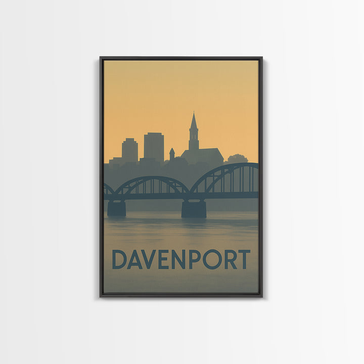 Davenport Travel Poster, Framed Canvas Print, Vintage City Poster Art, Davenport Poster Print, City Art Print, Mid Century Wall Art