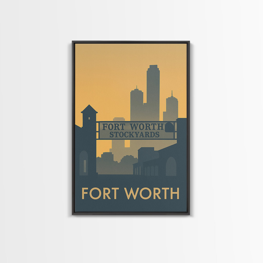 Fort Worth Texas Travel Poster, Canvas Print, Sunset Skyline Wall Art ...