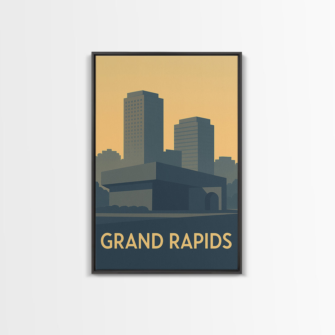 Grand Rapids Travel Poster, Framed Canvas Print, Minimalist Retro Wall Art, Grand Rapids Art Print, Vintage Travel Art, Travel Poster Art