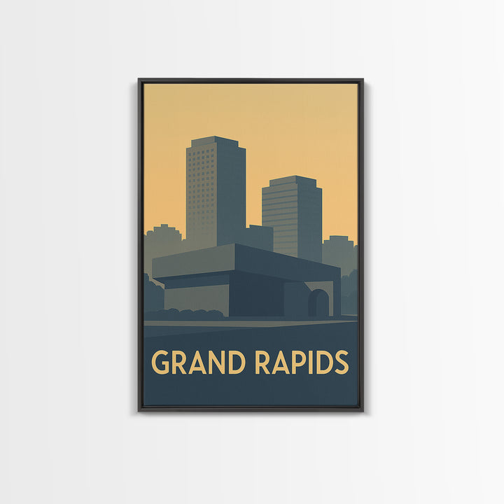 Grand Rapids Travel Poster, Framed Canvas Print, Minimalist Retro Wall Art, Grand Rapids Art Print, Vintage Travel Art, Travel Poster Art