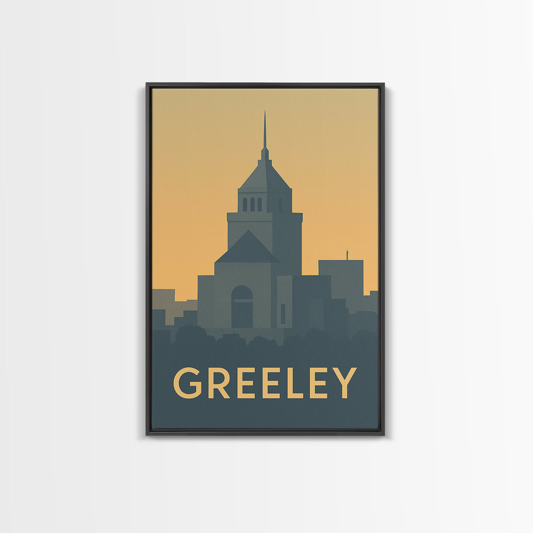 Greeley Travel Poster, Framed Canvas Print, Mid Century Travel Art, Greeley Travel Art, Vintage City Art, Mid Century Wall Art