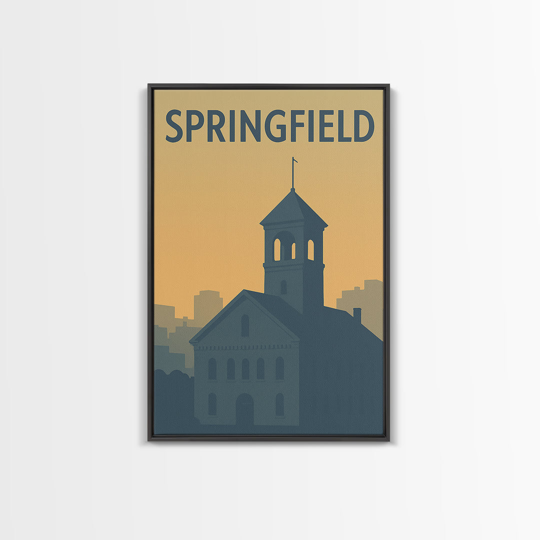 Springfield Travel Poster, Framed Canvas Print, Vintage City Poster Art, Springfield Art Print, Vintage City Poster, Mid Century Wall Art