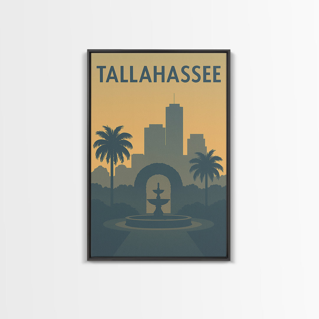 Tallahassee Florida Travel Poster, Framed Canvas Print, Mid Century Travel Art, Tallahassee Wall Art, City Art Print, Modern Wall Decor