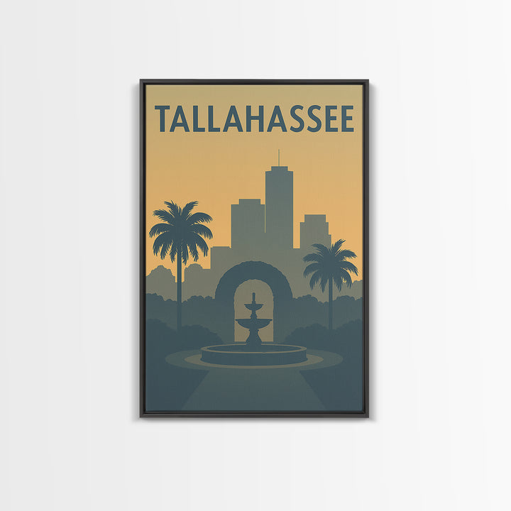 Tallahassee Florida Travel Poster, Framed Canvas Print, Mid Century Travel Art, Tallahassee Wall Art, City Art Print, Modern Wall Decor