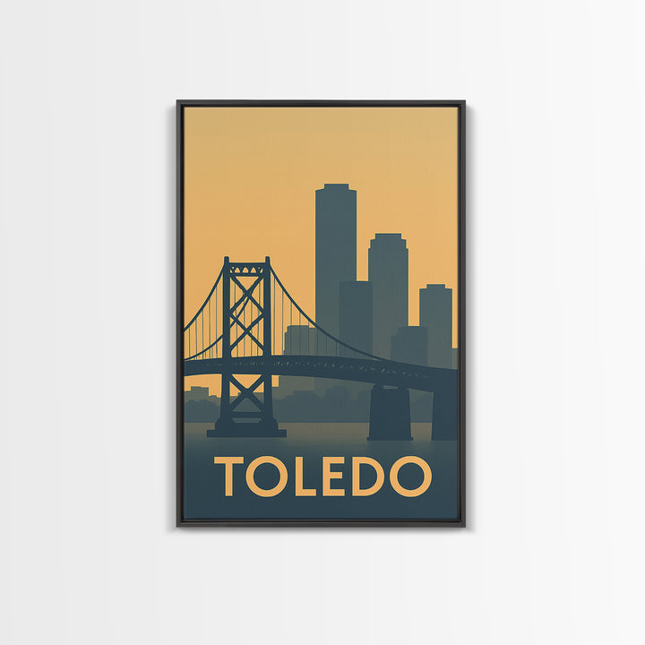 Toledo Ohio Travel Poster, Canvas Print, Retro Wall Art, Toledo Wall Art, Watercolor Cityscape, City Travel Prints, Retro Travel Print