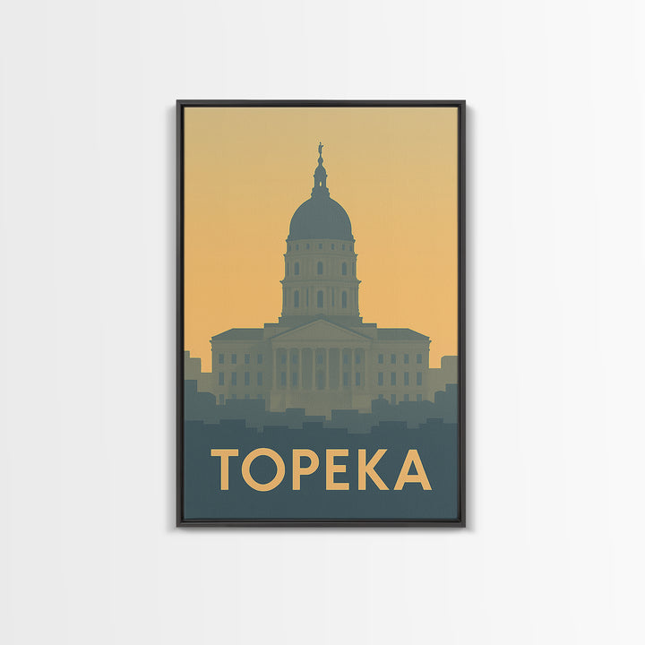 Topeka Travel Poster, Framed Canvas Print, Minimalist Retro Wall Art, Topeka Travel Art, Vintage Travel Art, Travel Art Print, Design 2
