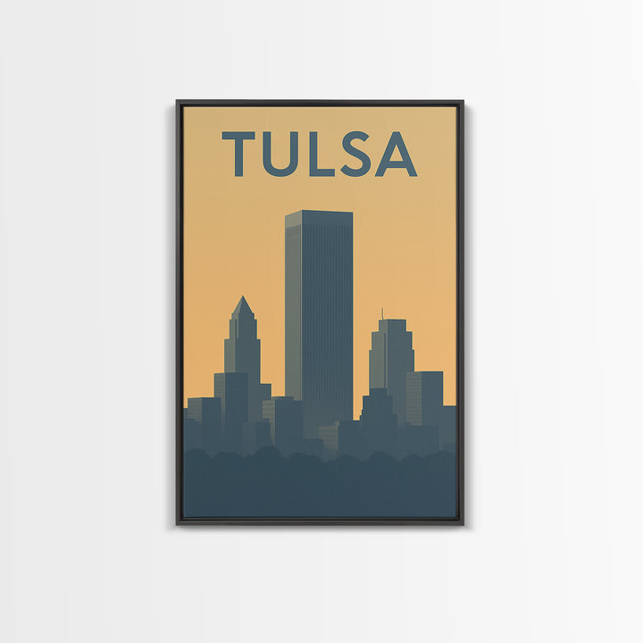 Tulsa Travel Poster, Framed Canvas Print, Sunset Skyline Wall Art, Tulsa Art Print, City Travel Prints, Wanderlust Decor, Travel Wall Decor