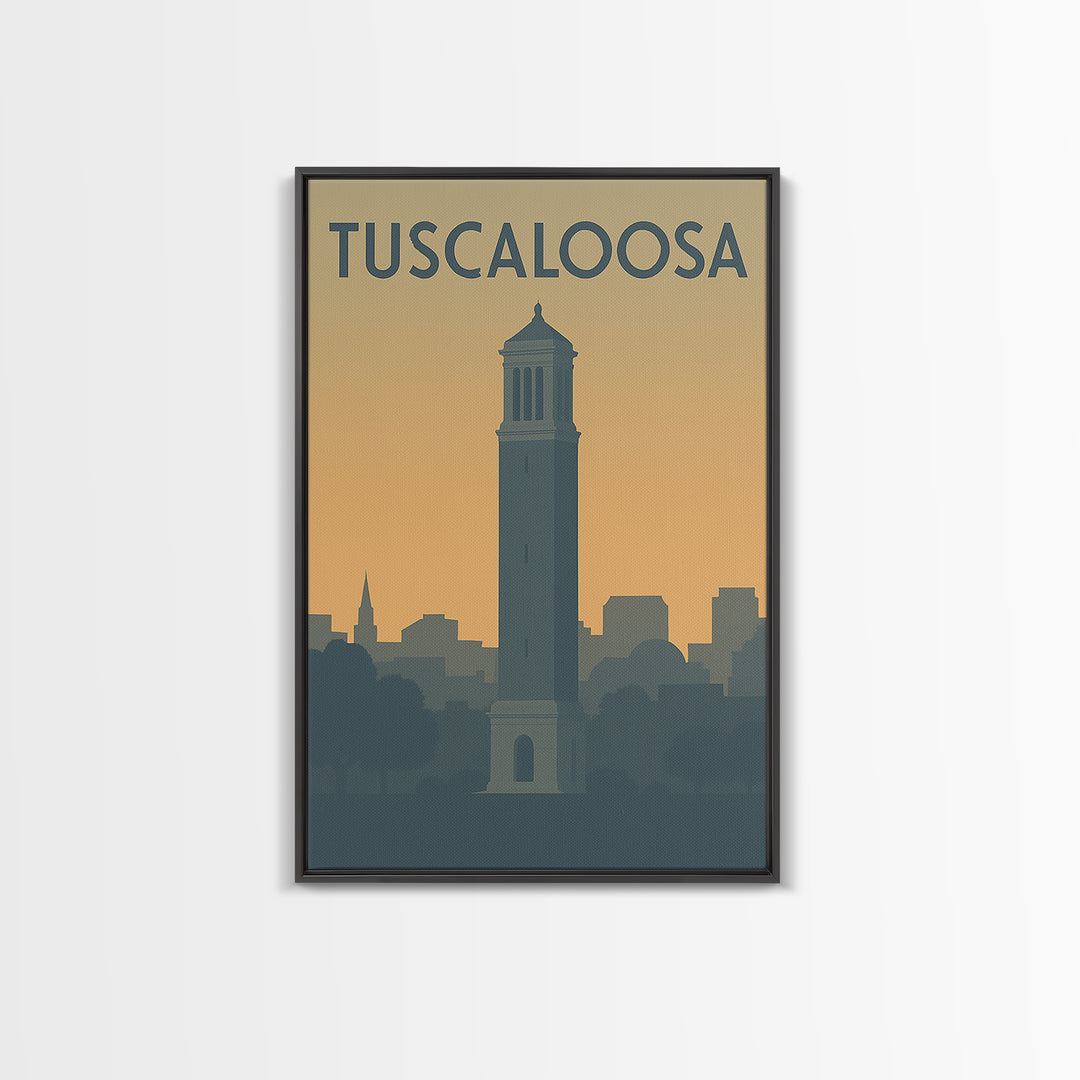 Tuscaloosa Travel Poster, Framed Canvas Print, Minimalist Retro Wall Art, Tuscaloosa Art Print, City Illustration, Vintage Travel Print