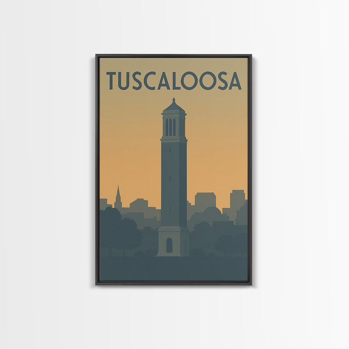 Tuscaloosa Travel Poster, Framed Canvas Print, Minimalist Retro Wall Art, Tuscaloosa Art Print, City Illustration, Vintage Travel Print