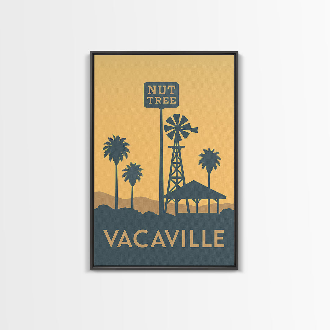 Vacaville Travel Poster, Framed Canvas Print, Minimalist Retro Wall Art, Vacaville Poster Print, Eclectic Wall Decor, Living Room Wall Art