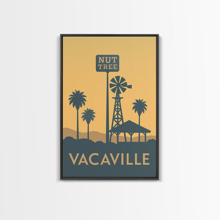 Vacaville Travel Poster, Framed Canvas Print, Minimalist Retro Wall Art, Vacaville Poster Print, Eclectic Wall Decor, Living Room Wall Art