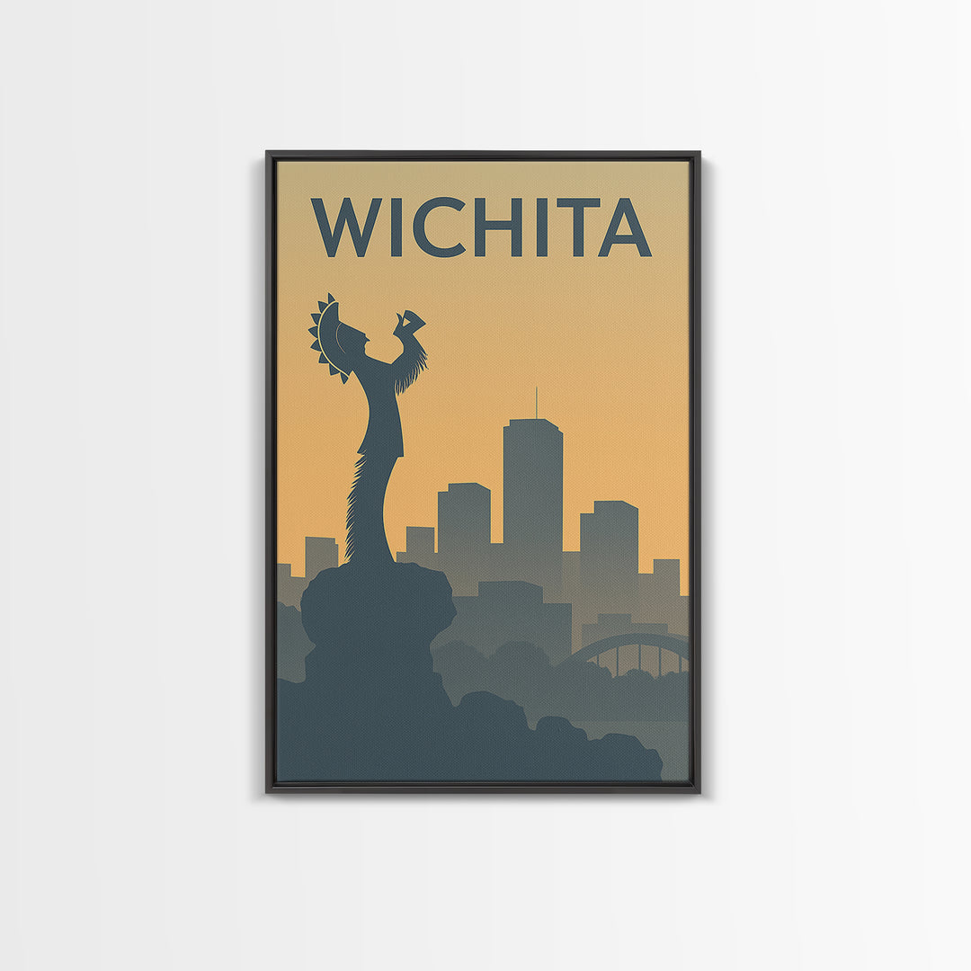 Wichita Kansas Travel Poster, Canvas Print, Sunset Skyline Wall Art, Wichita Art Print, Vintage Travel Art, Vintage Travel Print, Wall Art