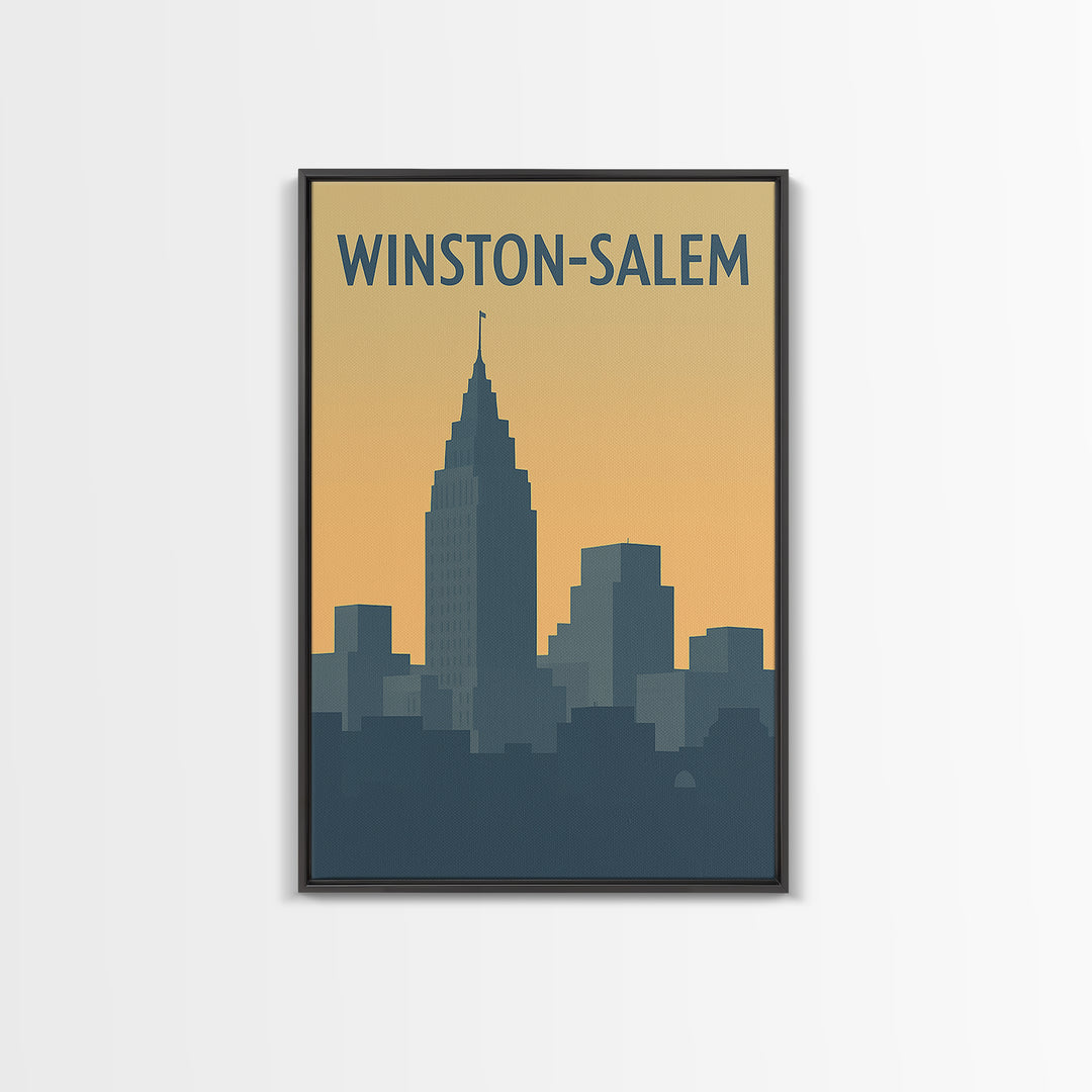 Winston Salem Travel Poster, Framed Canvas Print, Minimalist Retro Wall Art, Winston Salem Travel Art, City Art Print, Travel Art Print