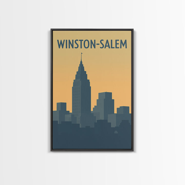 Winston Salem Travel Poster, Framed Canvas Print, Minimalist Retro Wall Art, Winston Salem Travel Art, City Art Print, Travel Art Print