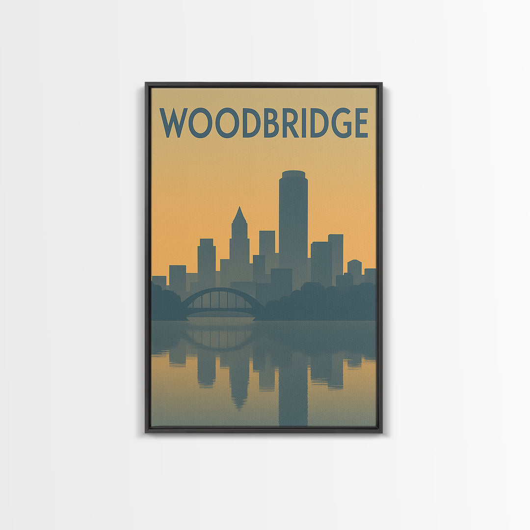 Woodbridge Virginia Travel Poster, Canvas Print, Sunset Skyline Wall Art, Woodbridge Art Print, Retro Travel Print, Mid Century Wall Art