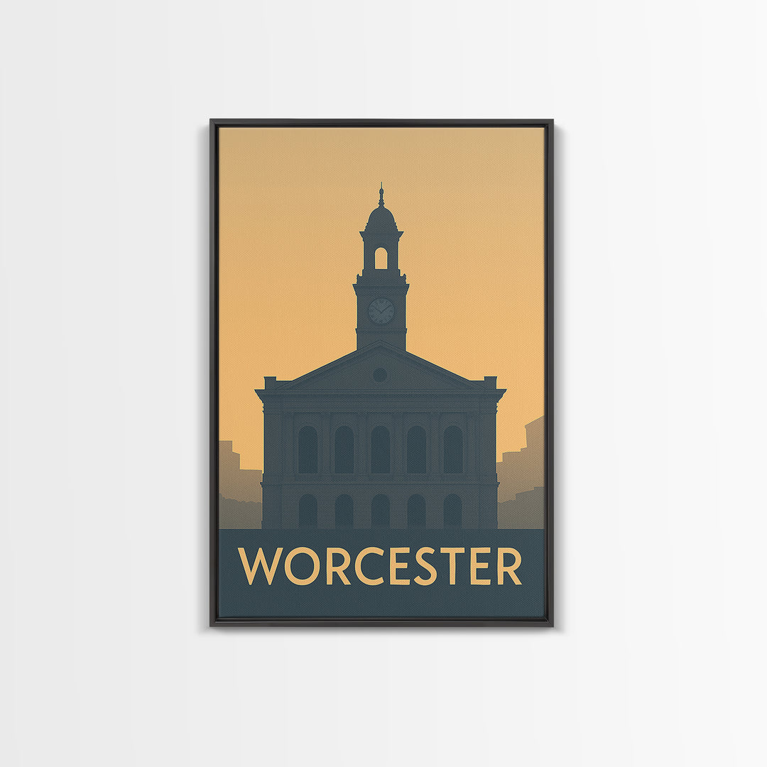 Worcester Massachusetts Travel Poster, Canvas Print, Mid Century Travel Art, Worcester Poster Print, Modern Wall Decor, Home Office Decor
