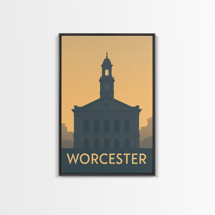Worcester Massachusetts Travel Poster, Canvas Print, Mid Century Travel Art, Worcester Poster Print, Modern Wall Decor, Home Office Decor