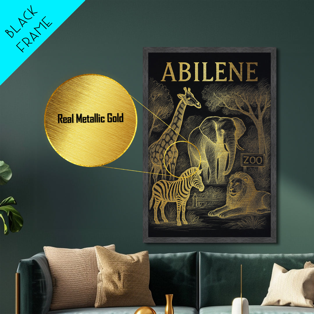 Abilene Texas travel, Metallic Gold Art, Modern House Art, Metal Art, Wood Framed Art, Wanderlust Gift, Travel Art Prints