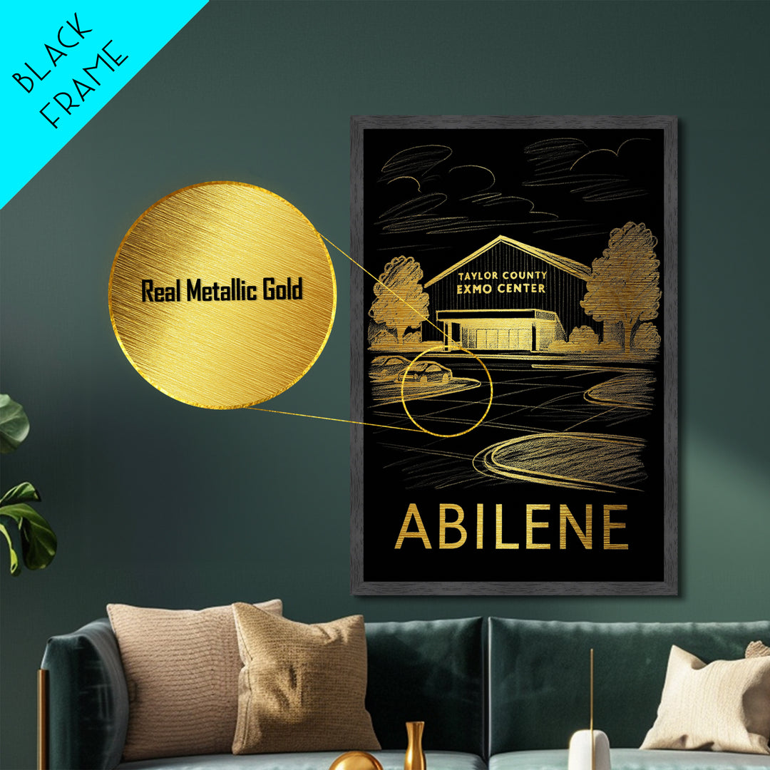 Abilene Texas art, Metallic Gold Print, Travel Art Prints, Metal Art, Wood Framed Art, Adventure Lover Gift, Traveler Gift