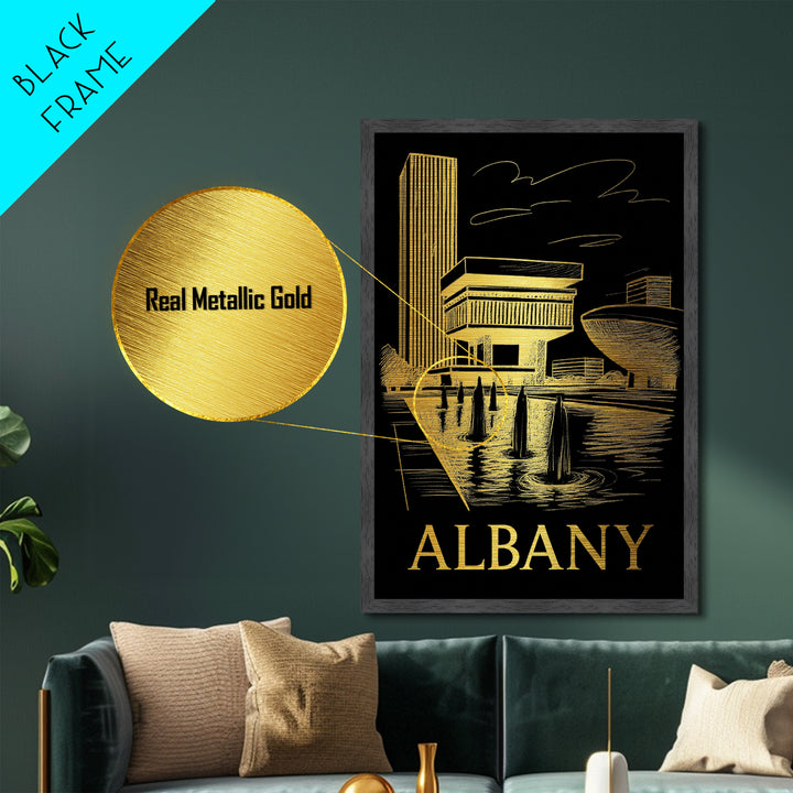 Albany New York art, Metallic Gold Print, Best Friend Gifts, Metal Art, Wood Framed Art, Birthday Travel Gift, Traveler Gift