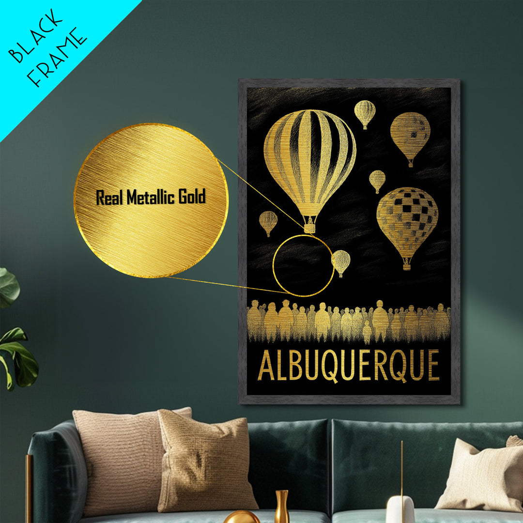Albuquerque New Mexico art, Metallic Gold Print, Housewarming Gift, Metal Art, Wood Framed Art, Newlywed Travel Gift, Honeymoon Gift