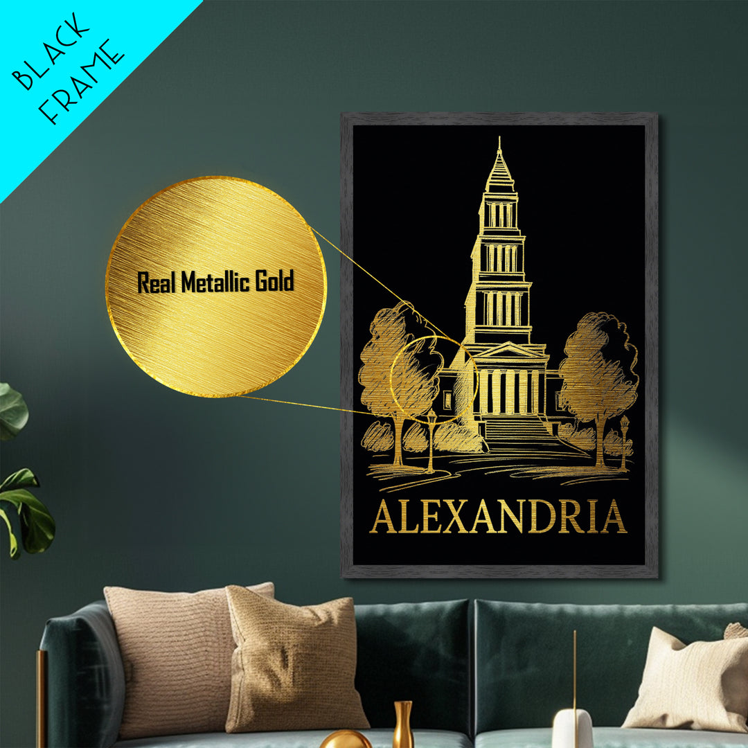 Alexandria Virginia art, Metallic Gold Art, Closing Gift, Metal Art, Wood Framed Art, Anniversary Travel Gift, Retirement Travel Gift