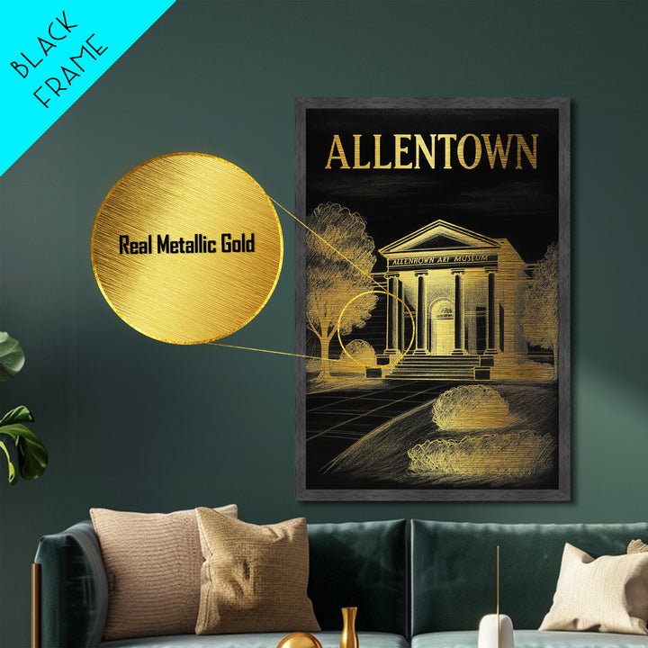 Allentown Pennsylvania travel, Metallic Gold Art, Modern House Art, Metal Art, Wood Framed Art, Traveler Gift, Destination Gift
