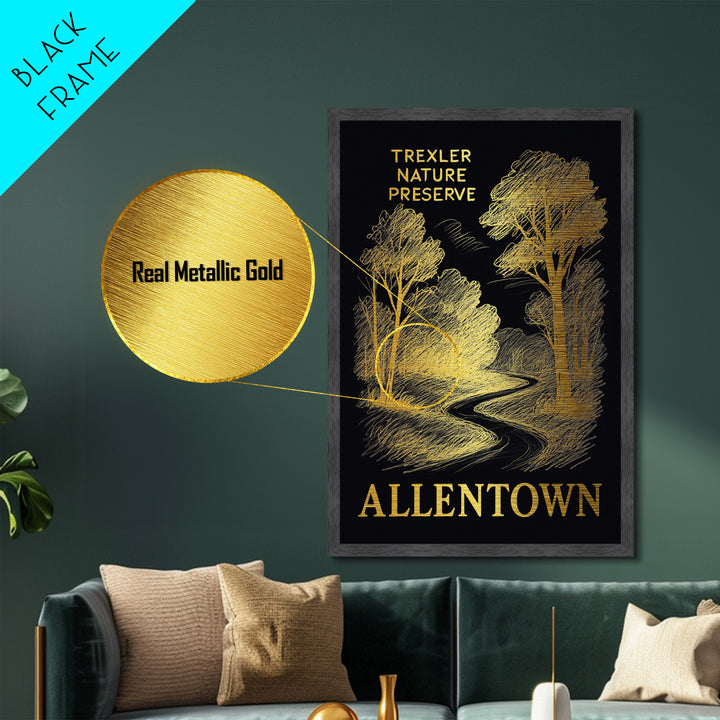Allentown Pennsylvania art, Metallic Gold Print, Modern House Art, Metal Art, Wood Framed Art, Graduation Travel Gift, Travel Gift