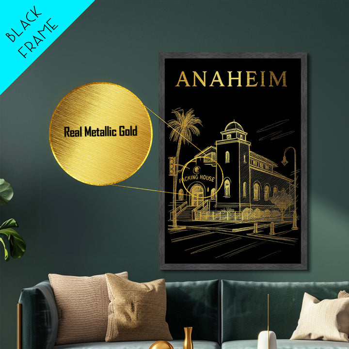 Anaheim California travel, Metallic Gold Art, College Dorm Décor, Metal Art, Wood Framed Art, Traveler Gift, Graduation Travel Gift