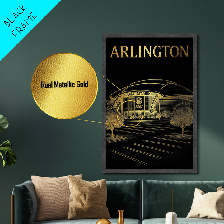 Arlington Texas travel, Metallic Gold Art, College Dorm Décor, Metal Art, Wood Framed Art, Graduation Travel Gift, Traveler Gift