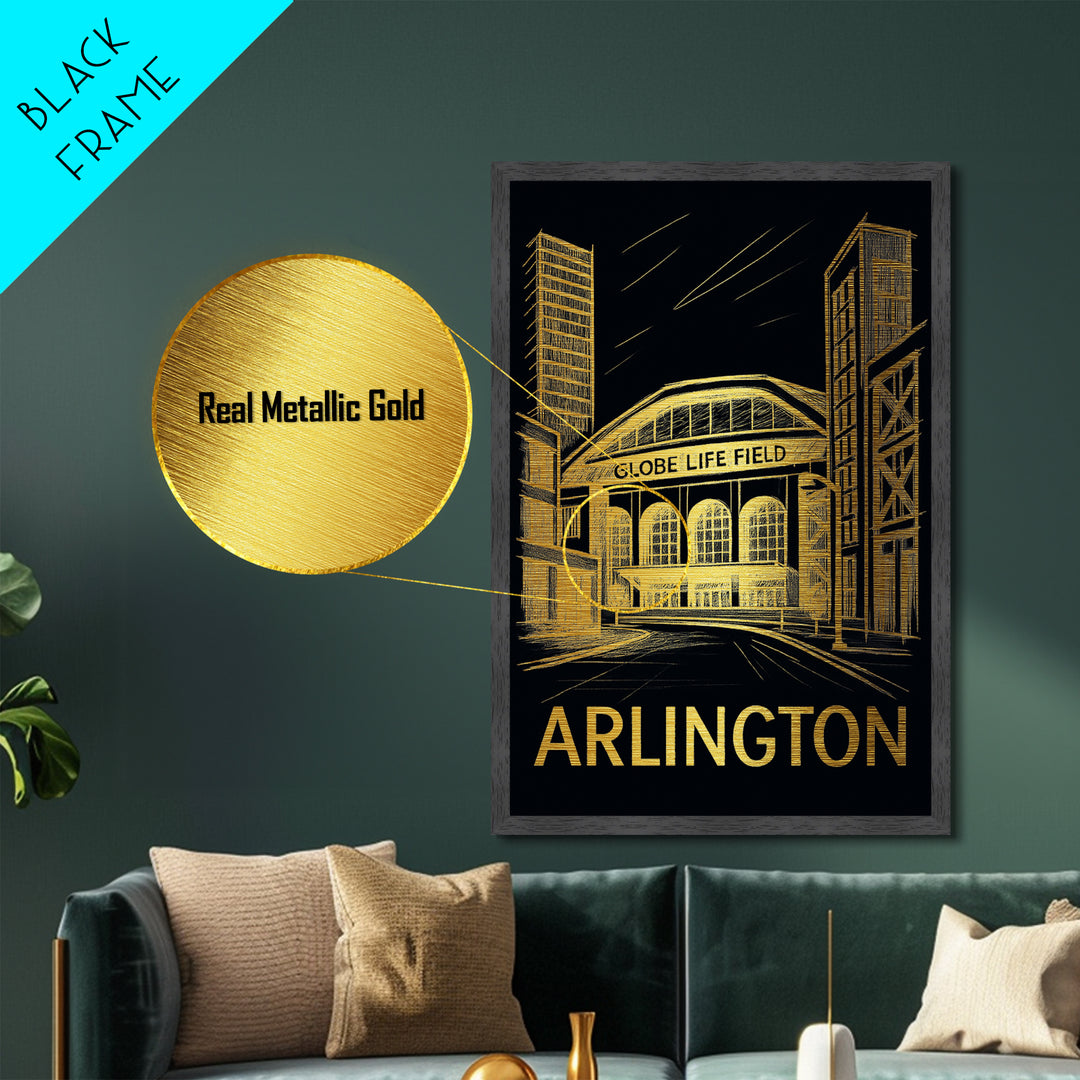 Arlington Texas art, Metallic Gold Print, Best Friend Gifts, Metal Art, Wood Framed Art, Birthday Travel Gift, Destination Gift