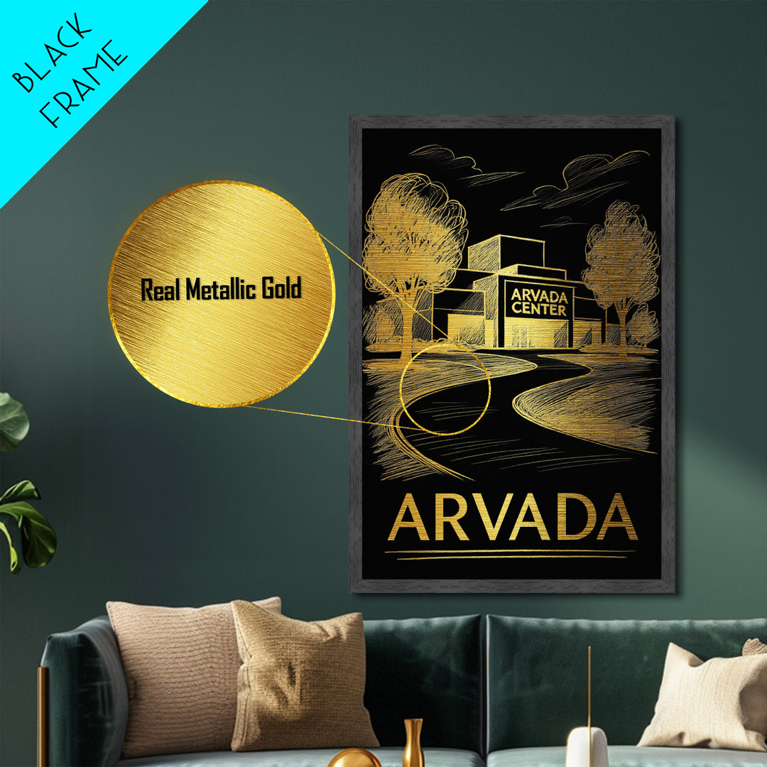 Arvada Colorado art, Metallic Gold Print, Housewarming Gift, Metal Art, Wood Framed Art, Newlywed Travel Gift, Honeymoon Gift