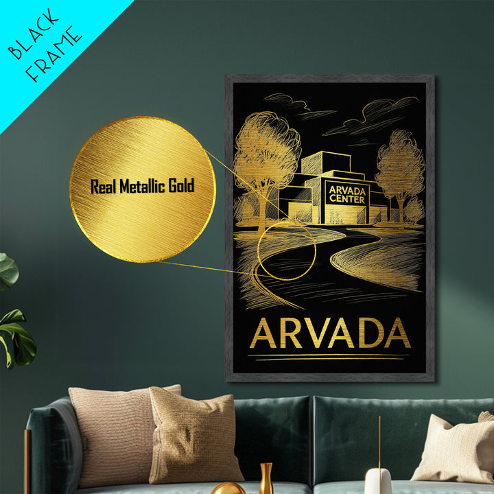 Arvada Colorado art, Metallic Gold Print, Housewarming Gift, Metal Art, Wood Framed Art, Newlywed Travel Gift, Honeymoon Gift