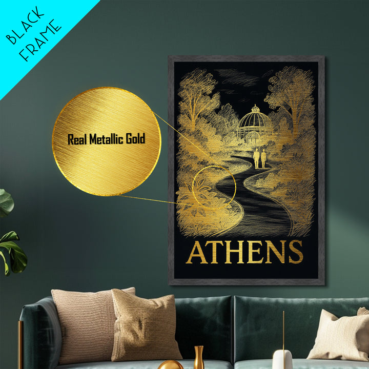 Athens Georgia art, Metallic Gold Print, Office Decor, Metal Art, Wood Framed Art, Graduation Travel Gift, Destination Gift