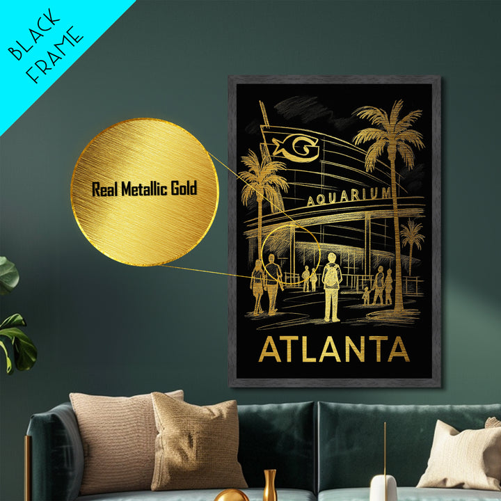 Atlanta Georgia art, Metallic Gold Print, Travel Art Prints, Metal Art, Wood Framed Art, Adventure Lover Gift, Traveler Gift