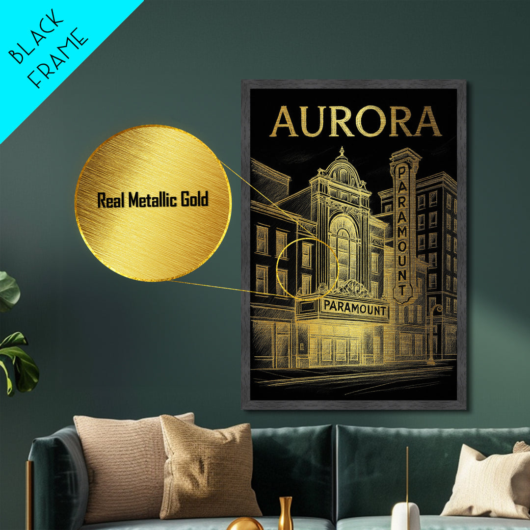 Aurora Colorado art, Metallic Gold Print, Best Friend Gifts, Metal Art, Wood Framed Art, Birthday Travel Gift, Destination Gift