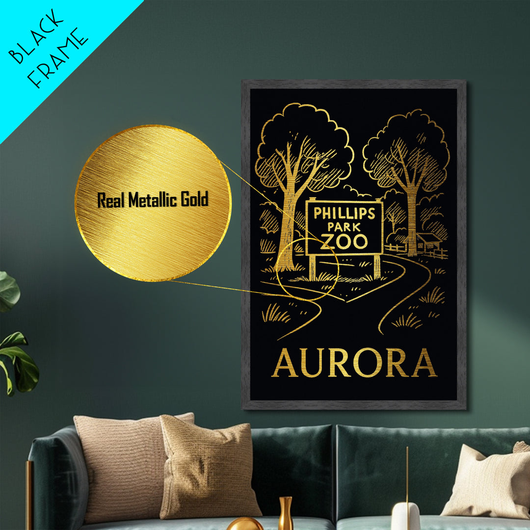 Aurora Illinois art, Metallic Gold Print, Housewarming Gift, Metal Art, Wood Framed Art, Newlywed Travel Gift, Honeymoon Gift