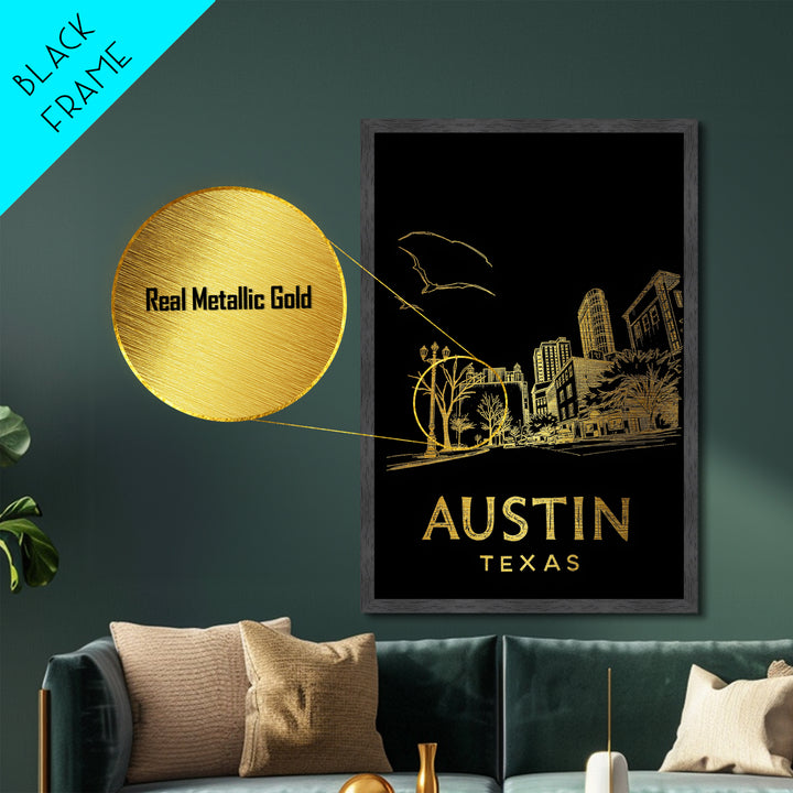 Austin Texas travel, Metallic Gold Art, Closing Gift, Metal Art, Wood Framed Art, Anniversary Travel Gift, Retirement Travel Gift