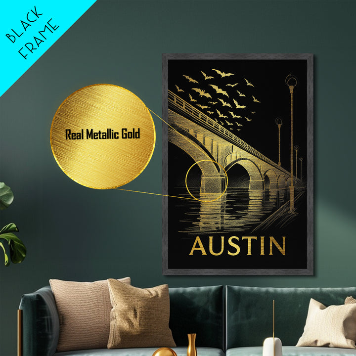 Austin Texas travel, Metallic Gold Art, Modern House Art, Metal Art, Wood Framed Art, Wanderlust Gift, Travel Art Prints