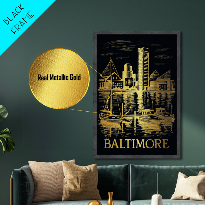 Baltimore Maryland art, Metallic Gold Art, Best Friend Gifts, Metal Art, Wood Framed Art, Birthday Travel Gift, Graduation Travel Gift