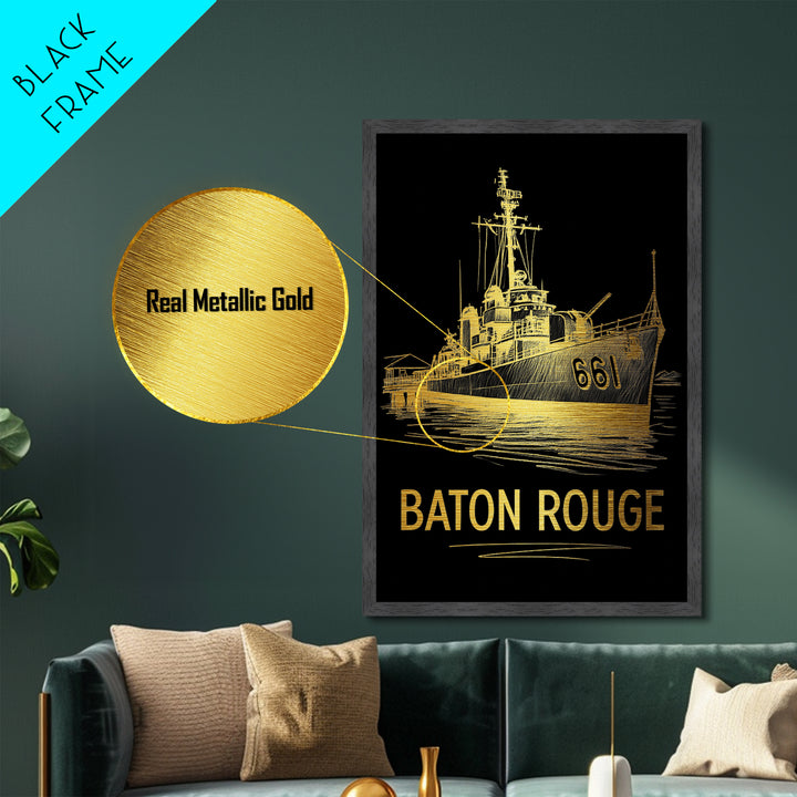 Baton Rouge Louisiana art, Metallic Gold Art, Housewarming Gift, Metal Art, Wood Framed Art, Newlywed Travel Gift, Honeymoon Gift