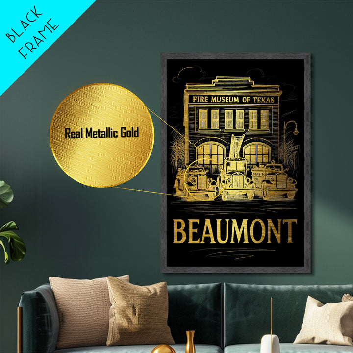 Beaumont Texas art, Metallic Gold Art, Office Decor, Metal Art, Wood Framed Art, Graduation Travel Gift, Destination Gift