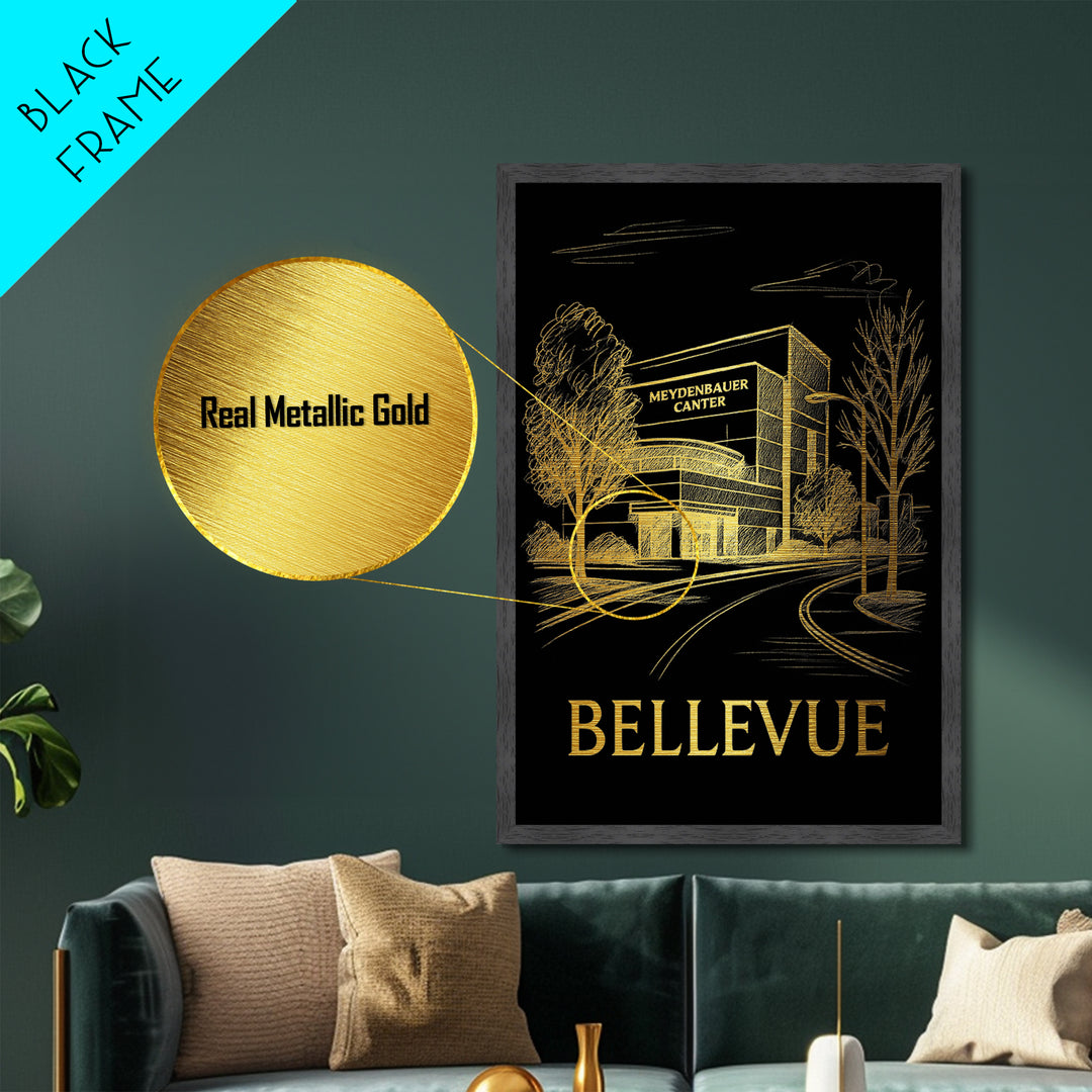 Bellevue Washington art, Metallic Gold Art, Travel Art Prints, Metal Art, Wood Framed Art, Wanderlust Gift, Adventure Lover Gift