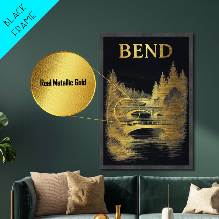 Bend Oregon travel, Metallic Gold Print, Modern House Art, Metal Art, Wood Framed Art, Traveler Gift, Destination Gift