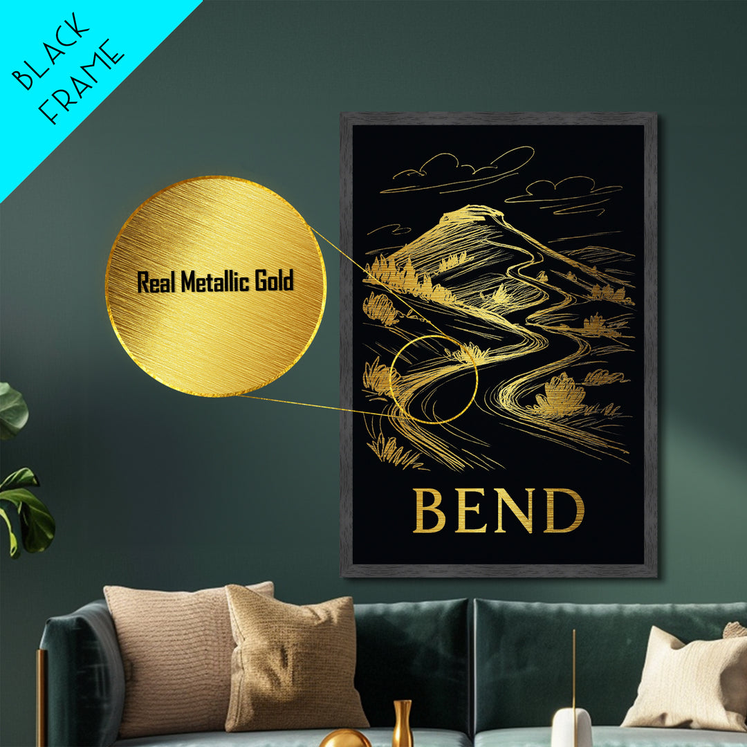Bend Oregon art, Metallic Gold Art, Modern House Art, Metal Art, Wood Framed Art, Graduation Travel Gift, Travel Gift