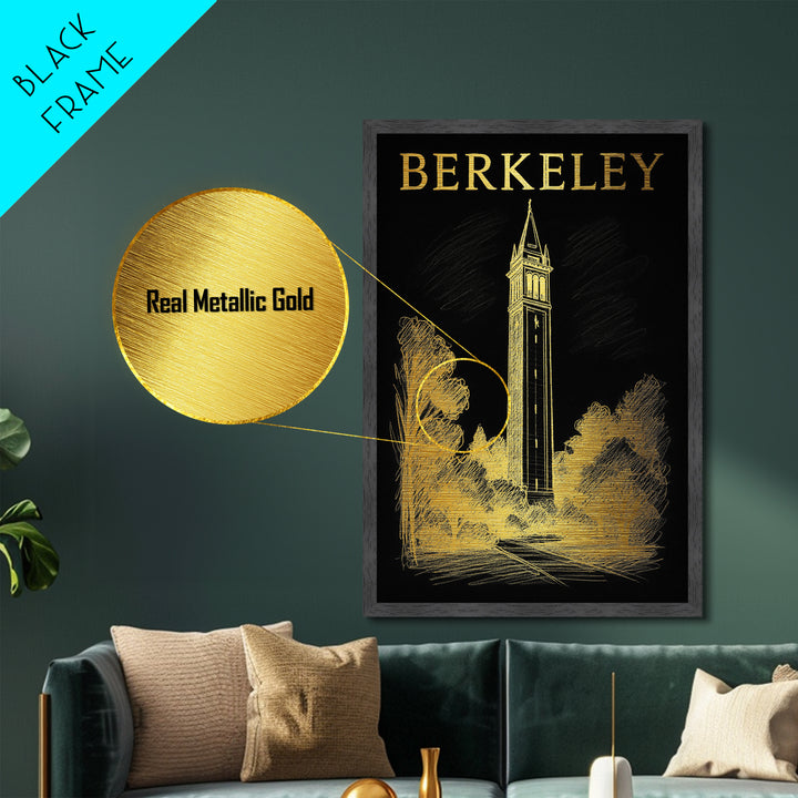 Berkeley California travel, Metallic Gold Print, College Dorm Décor, Metal Art, Wood Framed Art, Graduation Travel Gift, Traveler Gift